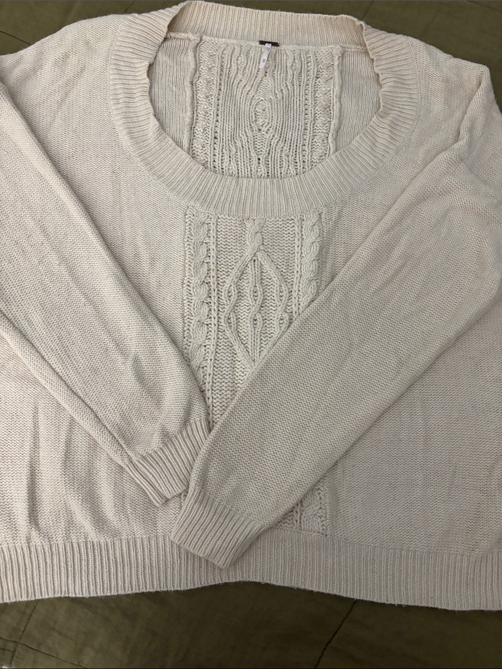 Free People Scoop-Neck Cable Front Sweater in Cream